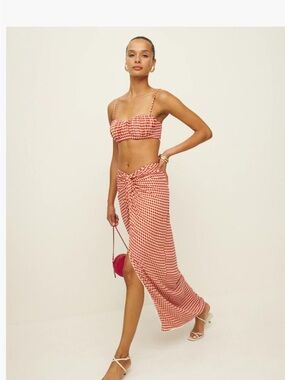 Reformation Provence Red Gingham Two Piece Set Top & Skirt Size 4